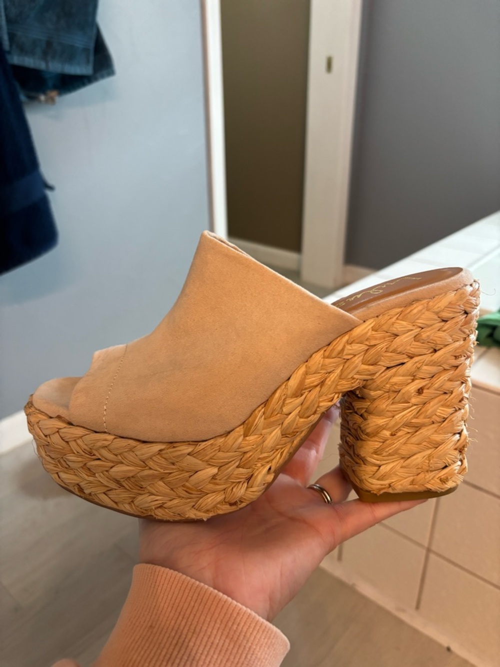 Brand new Lulu's Tan Braided Platform Mule Heels